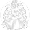Delicious cupcake. Coloring book for adults
